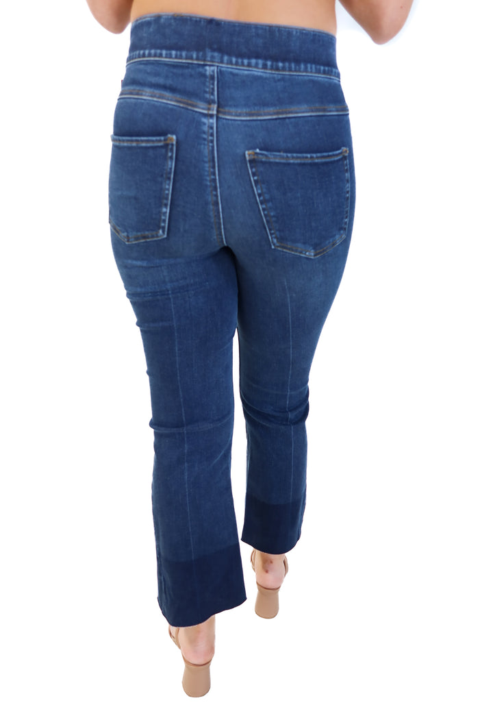 Spanx medium wash pull on cropped flare denim NWT (xs; retail $148)
