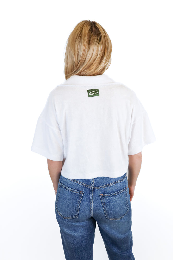 Daily Drills white terrycloth crop top (S)