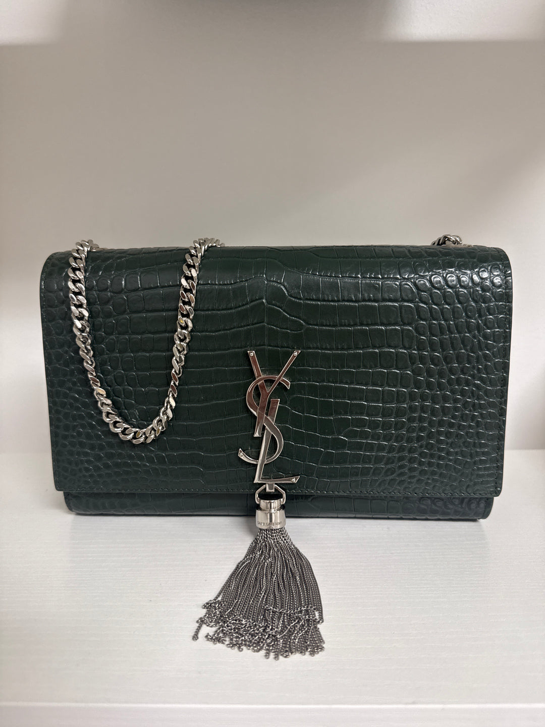 Saint Laurent Kate green leather crossbody