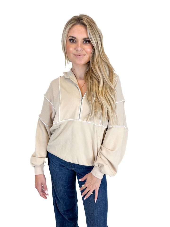 Kittenish Taupe Half-Zip Pullover (S)