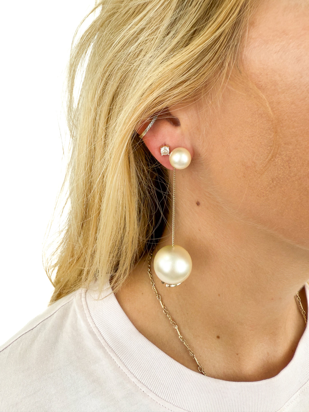 chanel Resin Pearl CC Chain Drop Earrings