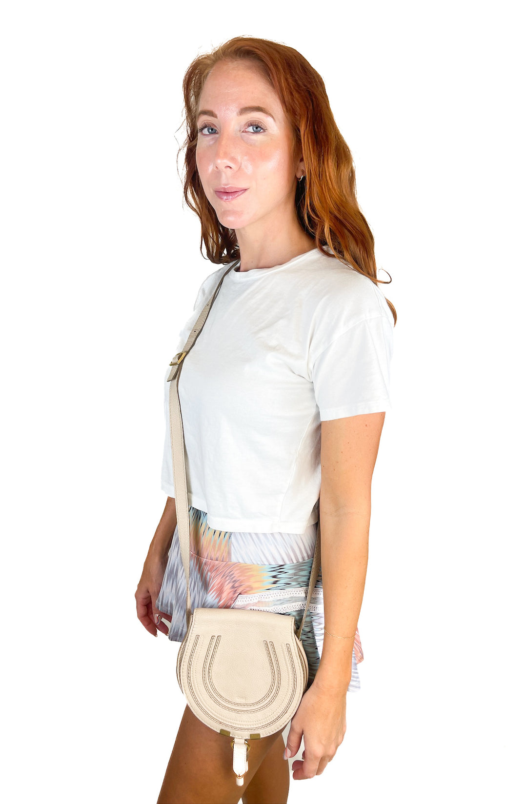 Chloe Mini Marcie Round Crossbody Bag in Root Beige (retail $1,450)