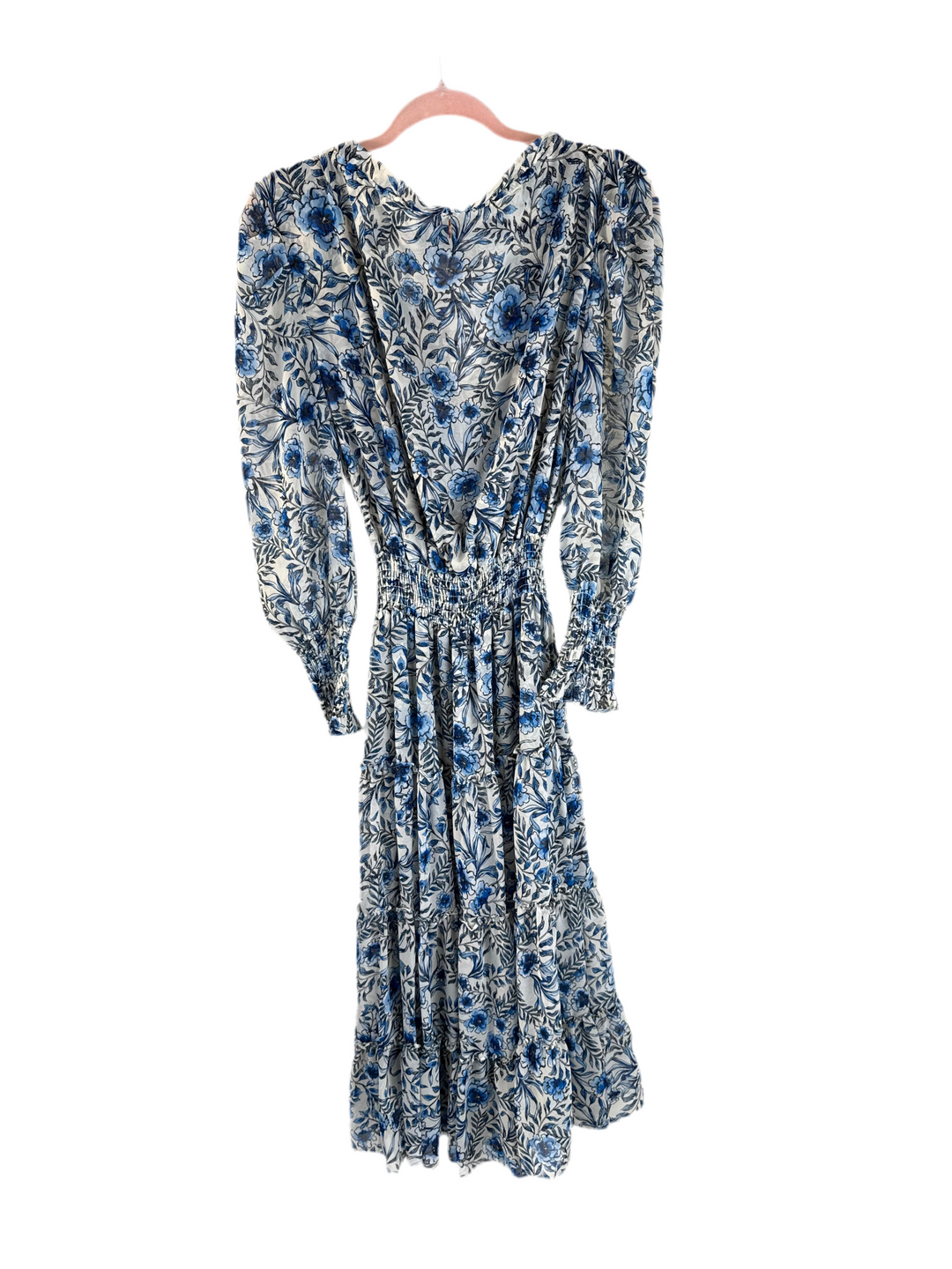 misa sheer blue smocked maxi dress (xs)