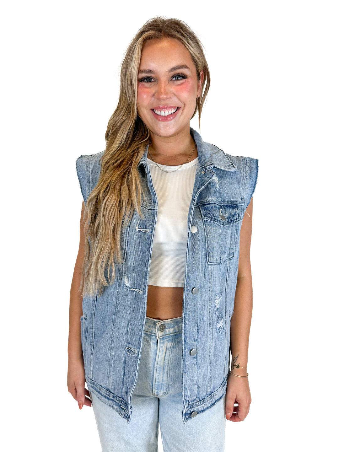 Fashion Nova Ripped Boyfriend Denim Vest NWT (L)