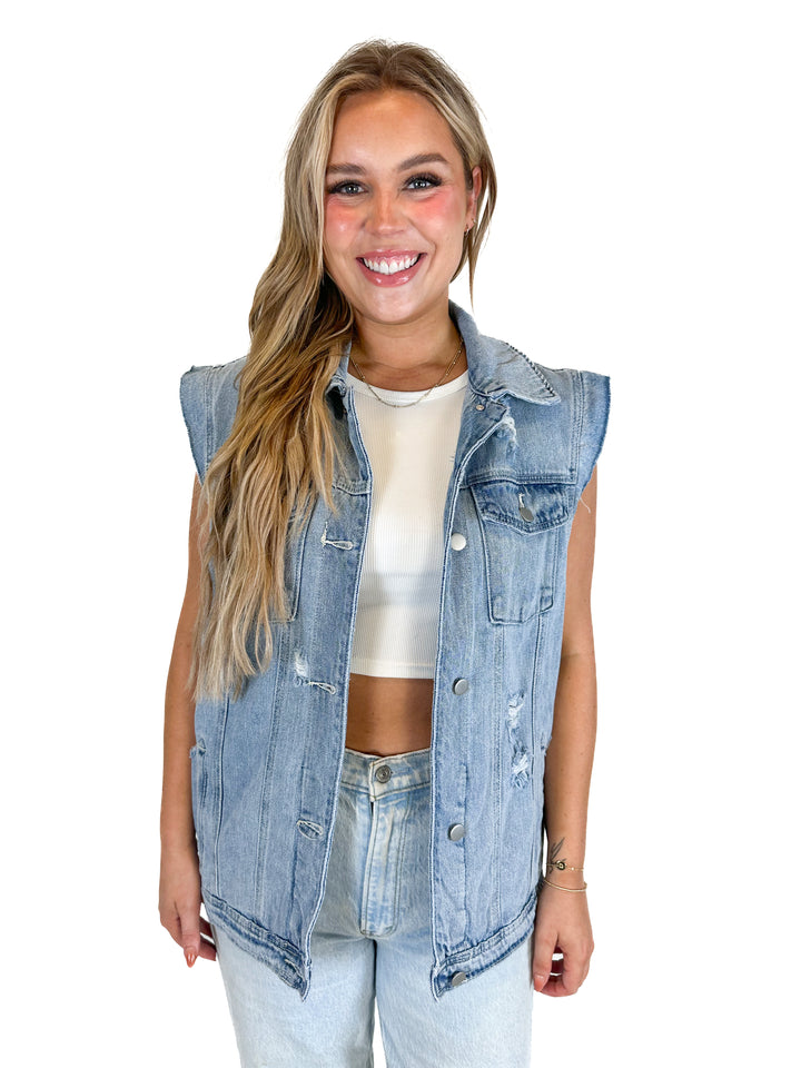 Fashion Nova Ripped Boyfriend Denim Vest NWT (L)