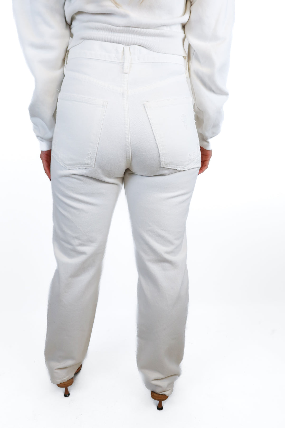agolde white distressed straight leg jeans (26; retail $218)