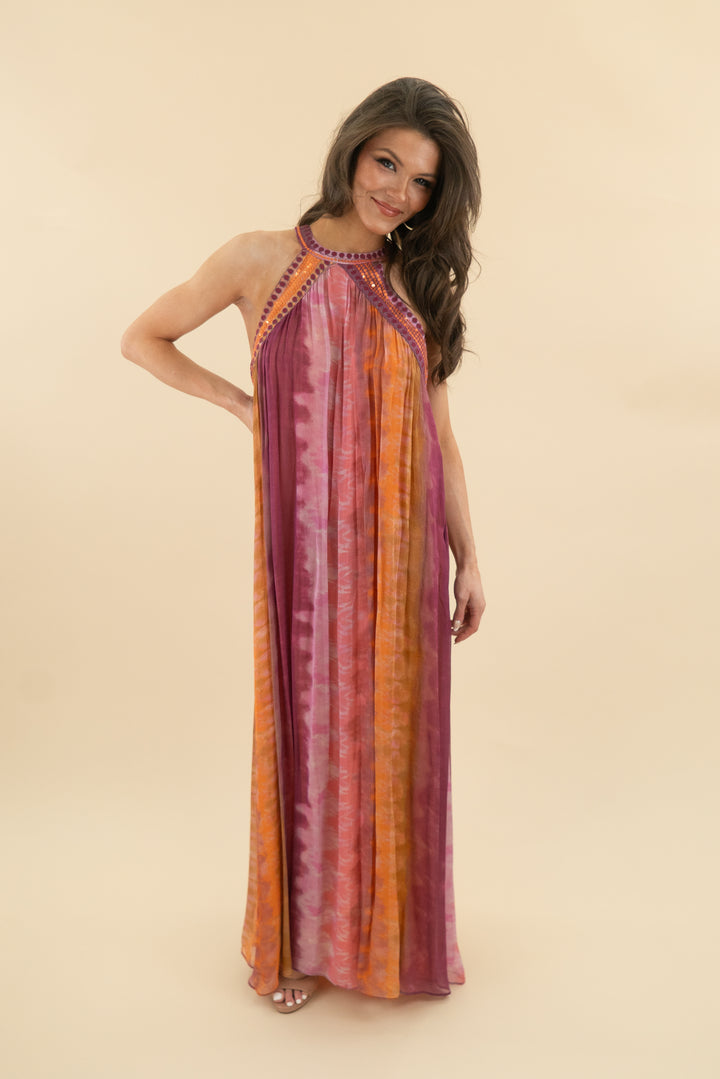 70. zara pink and orange tye dye maxi dress (m; retail $99)