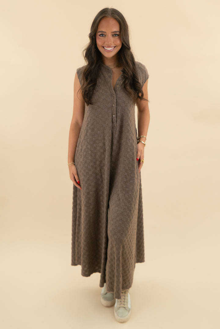 bucket list brown lounge jumpsuit (m; retail $68)