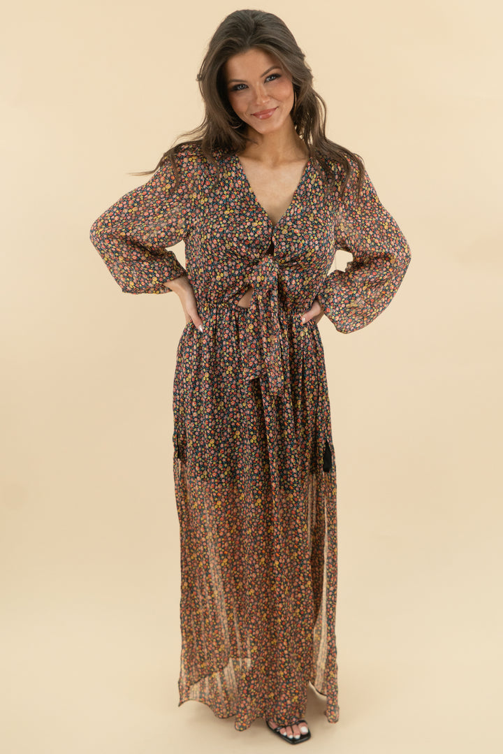 Buddy Love Black Multicolor Floral Maxi tie dress (s)