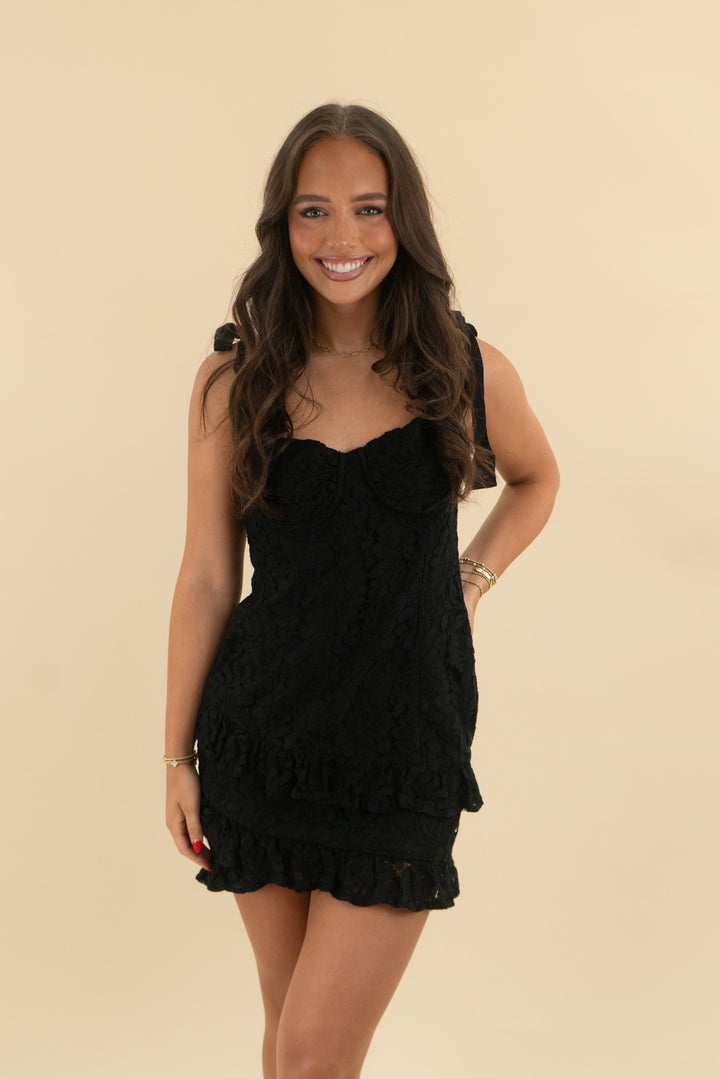 lovers and friends black lace sleeveless mini dress (m; retail $178)