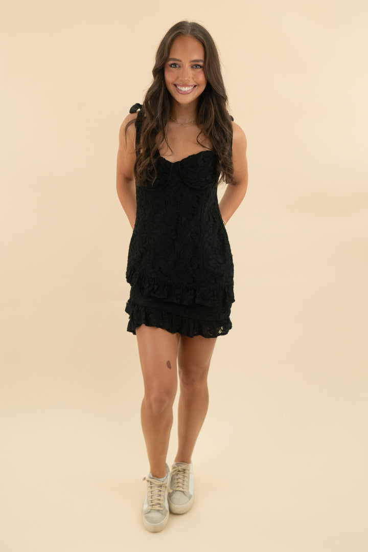 lovers and friends black lace sleeveless mini dress (m; retail $178)