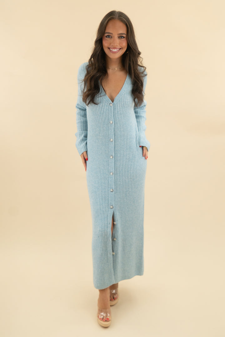abercrombie & fitch light blue button up maxi dress (m; retail $130)