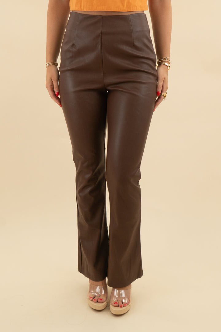 asos design brown vegan leather high rise pants (6; retail $50)