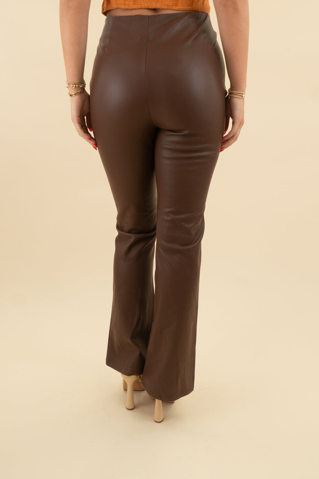 asos design brown vegan leather high rise pants (6; retail $50)
