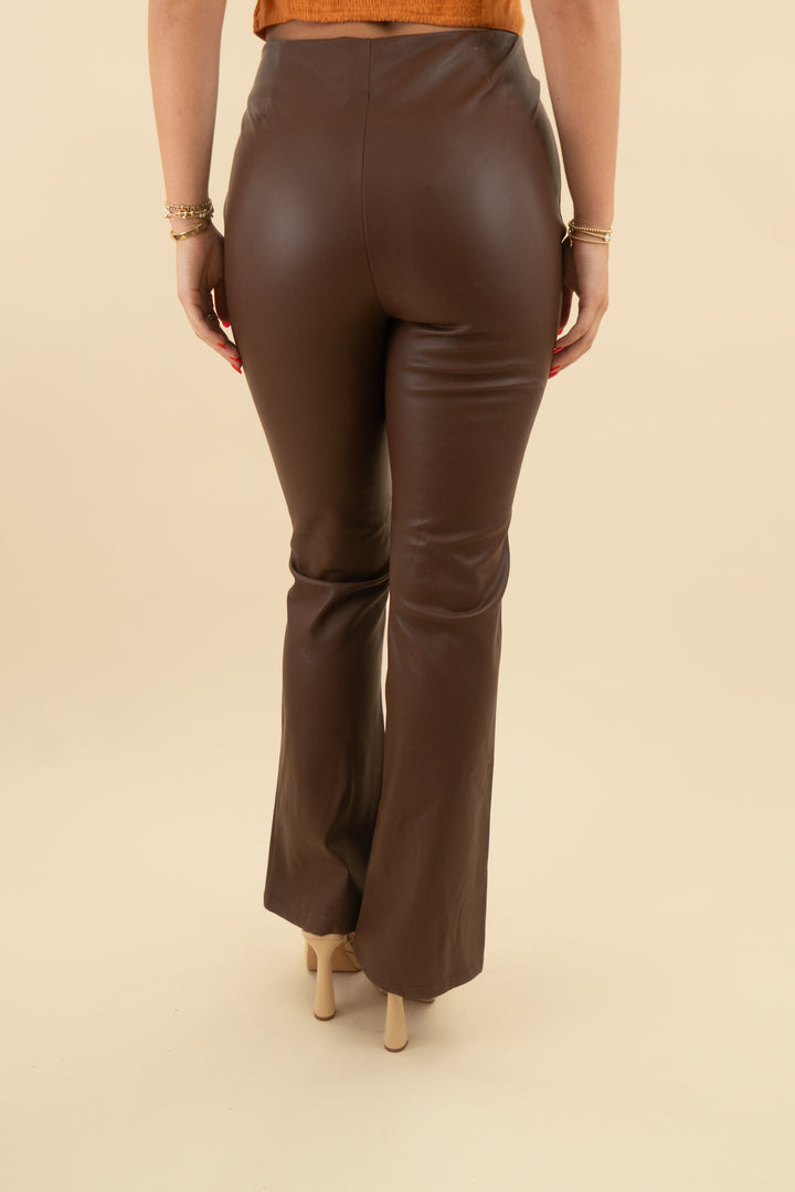 asos design brown vegan leather high rise pants (6; retail $50)