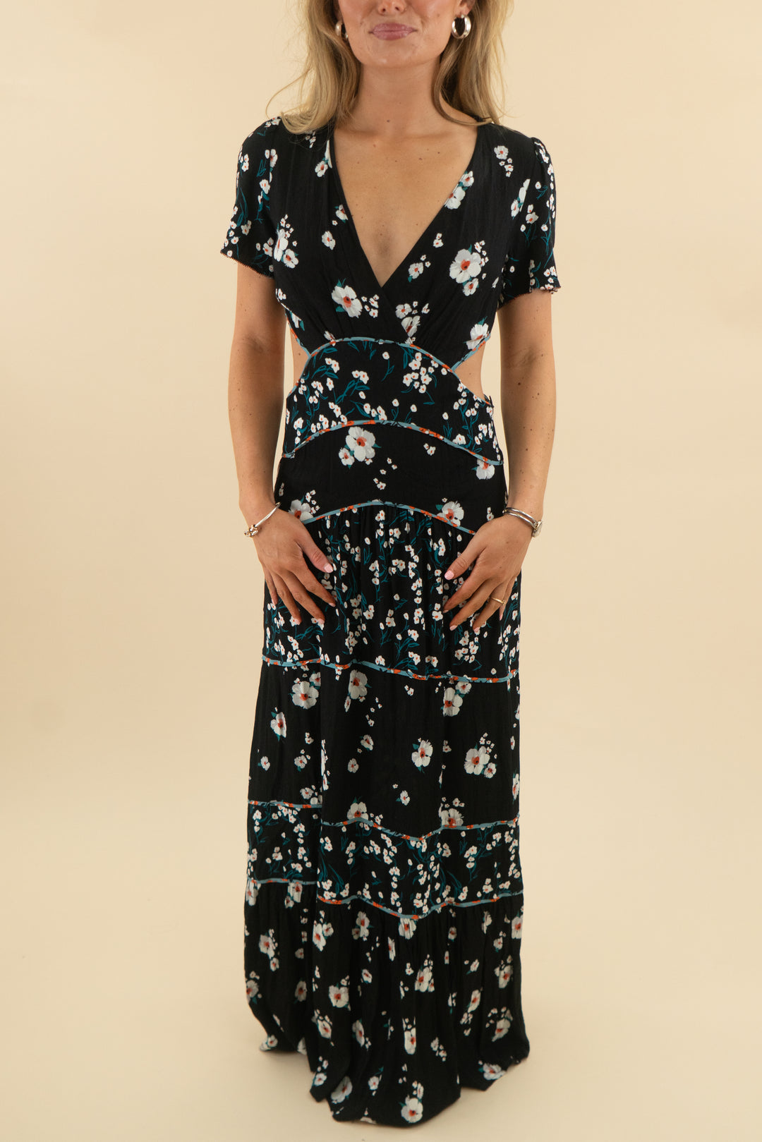 ba&sh black floral short sleeve maxi dress (1; retail $360)
