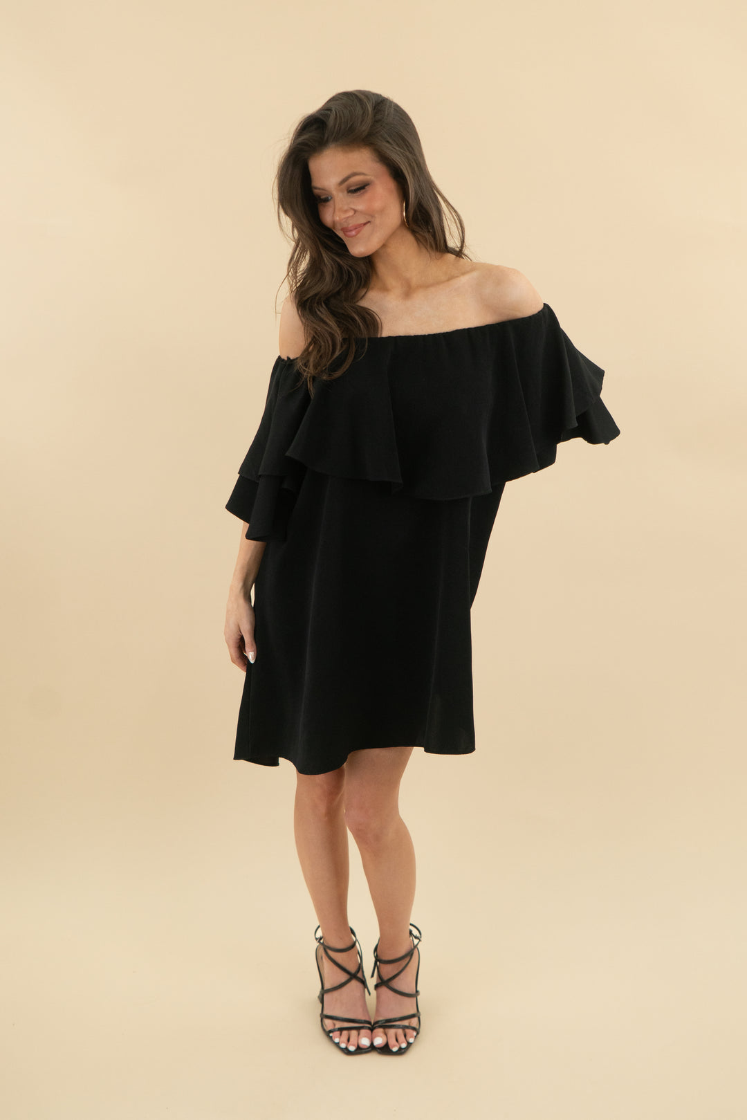 mlm black ruffle top mini dress (m; retail $165)
