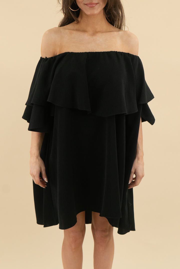 mlm black ruffle top mini dress (m; retail $165)