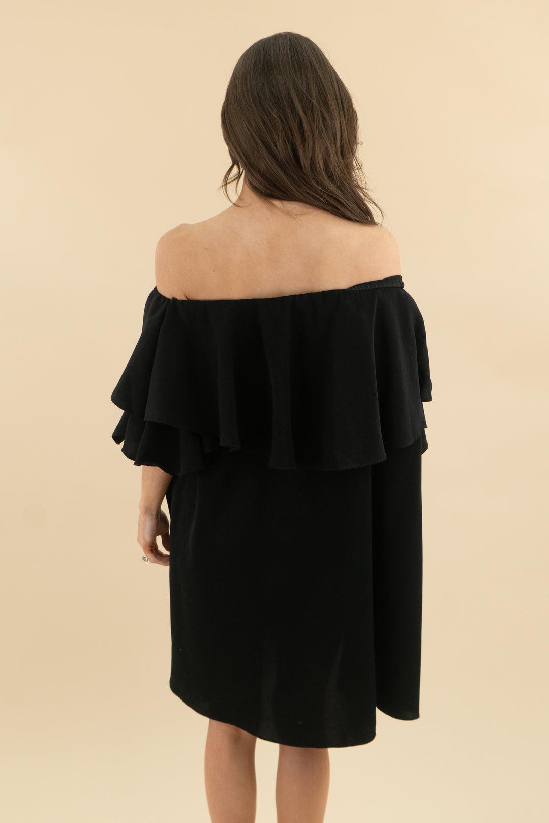mlm black ruffle top mini dress (m; retail $165)
