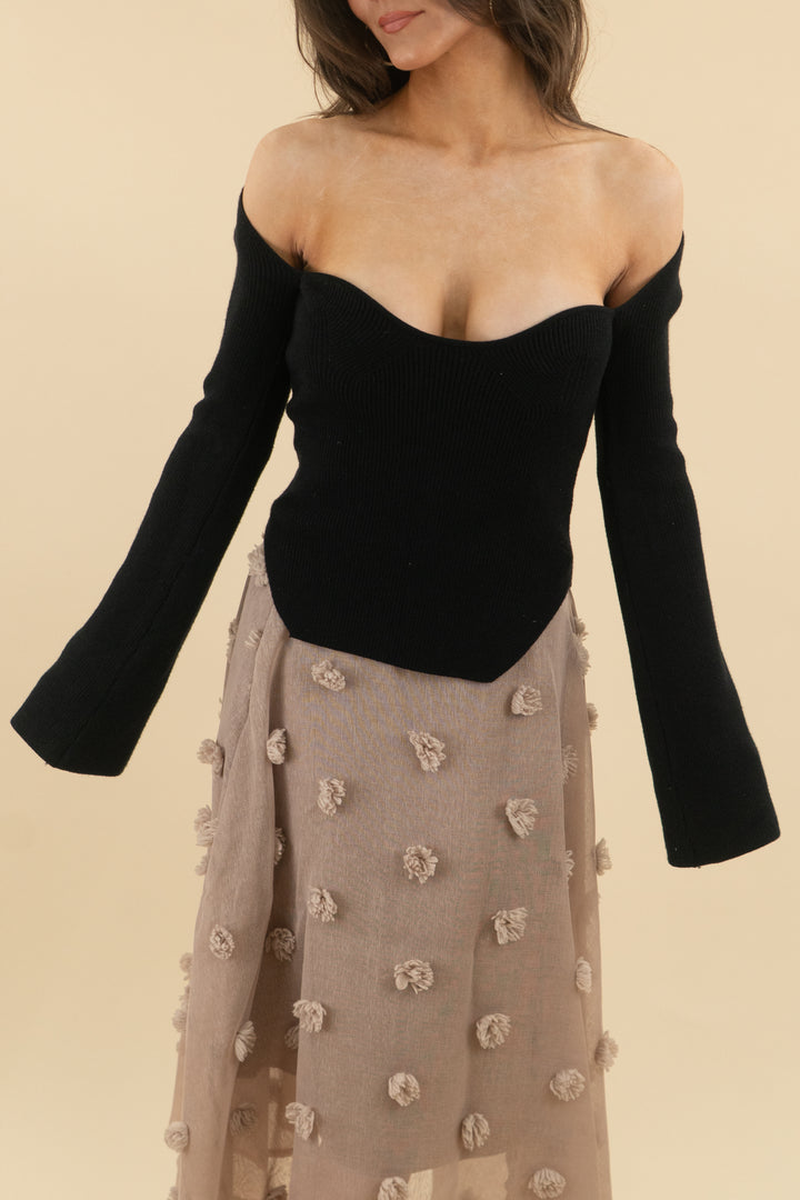 black ribbed scoop neck long sleeve top (s; retail $49)