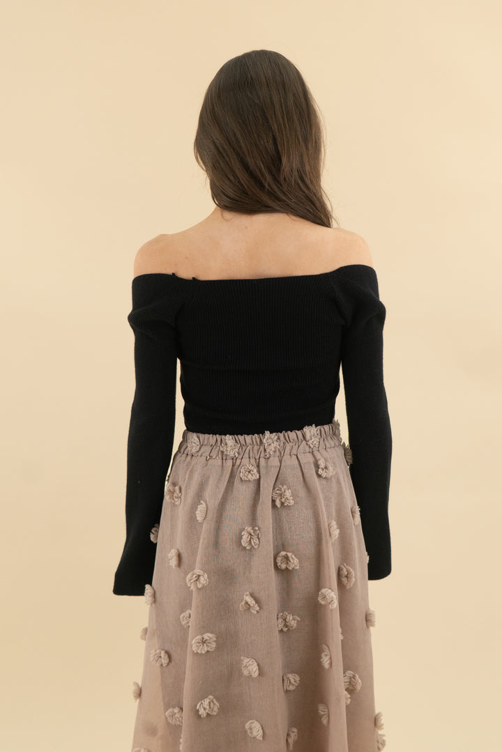 black ribbed scoop neck long sleeve top (s; retail $49)