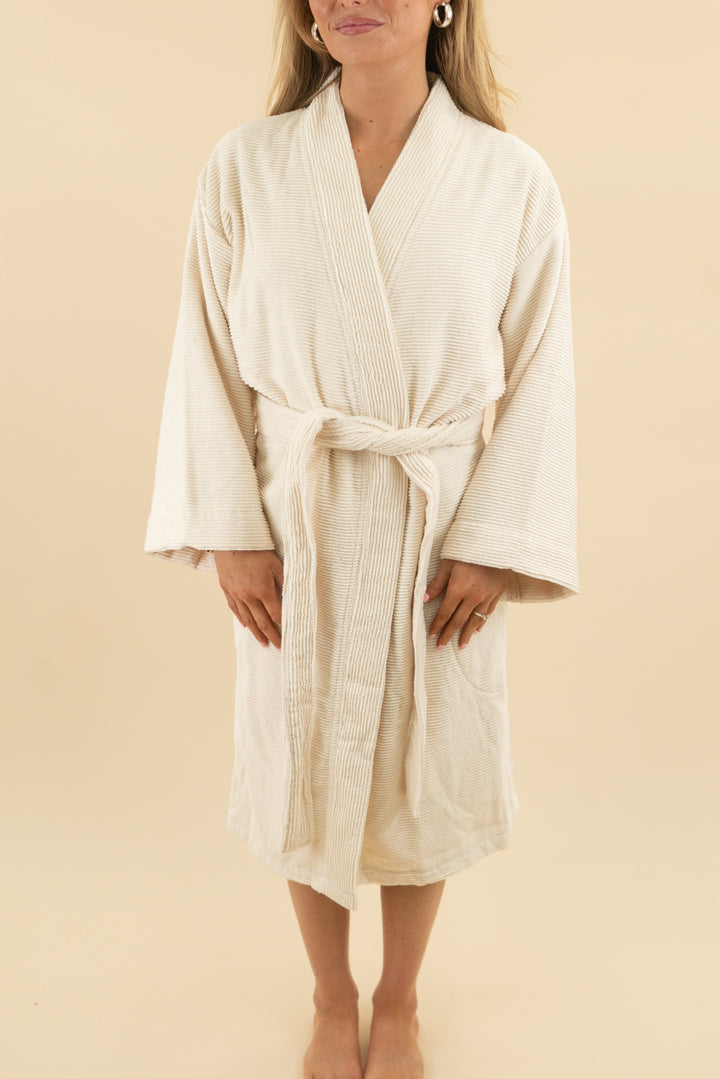 brooklinen cream organic ribbed robe nwt (xs/s; retail $119)