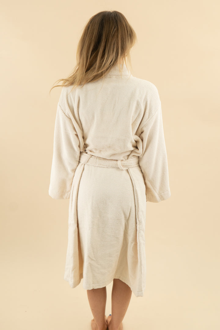 brooklinen cream organic ribbed robe nwt (xs/s; retail $119)