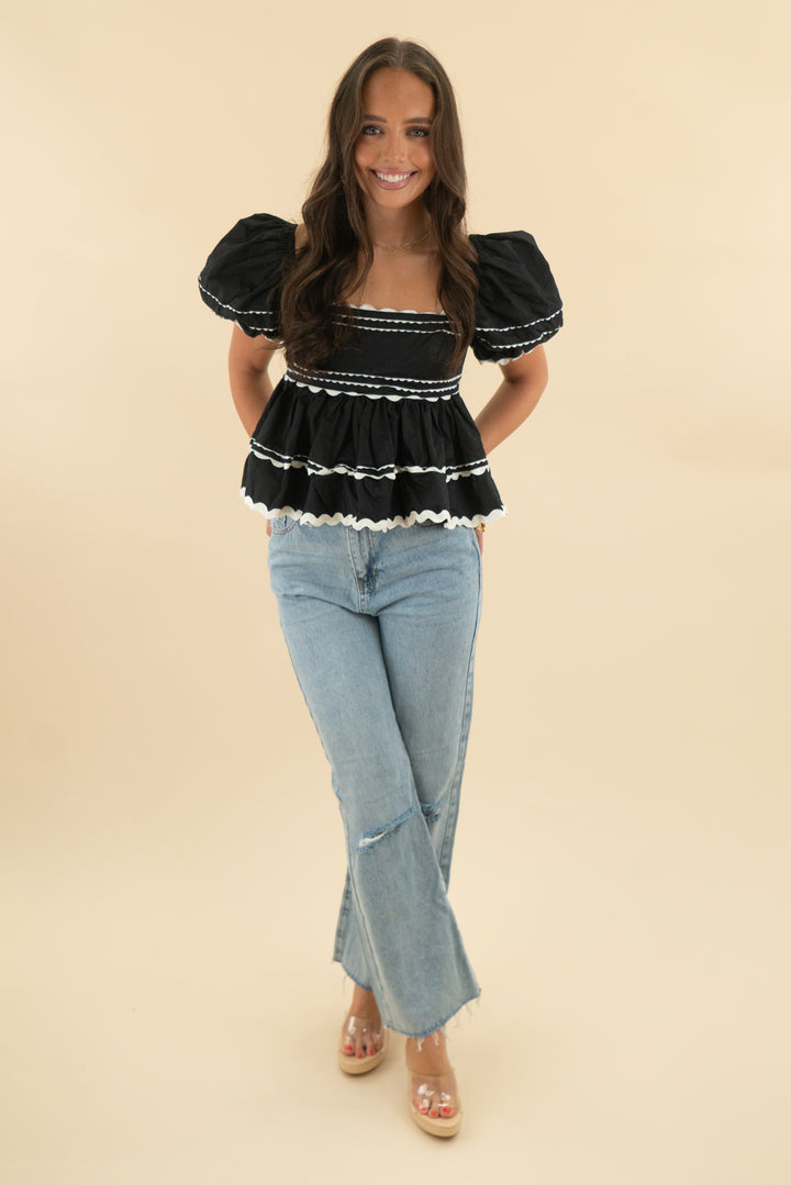sofie the label black white detailing puff sleeve top (m; $75)