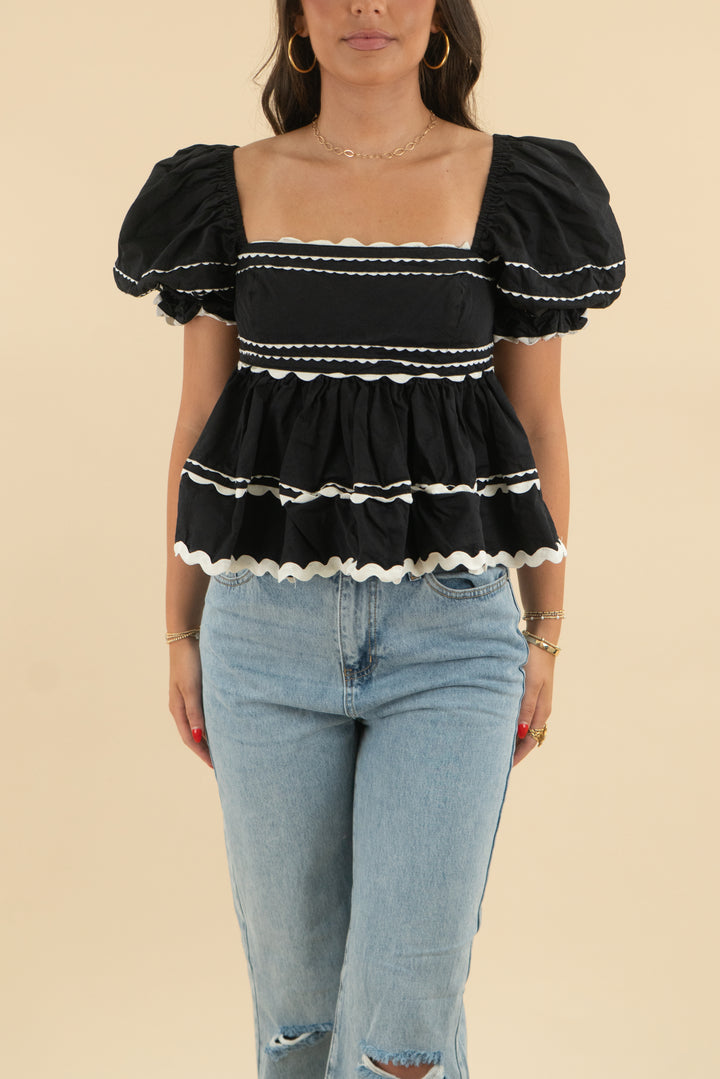 sofie the label black white detailing puff sleeve top (m; $75)