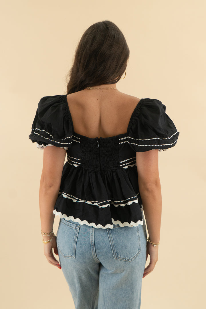 sofie the label black white detailing puff sleeve top (m; $75)