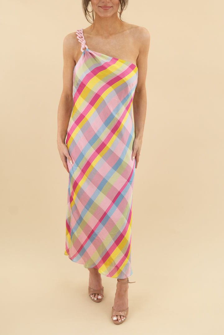 gianni bini x jess southern colorful large stripe chain one shoulder midi dress nwt (4; retail $198))