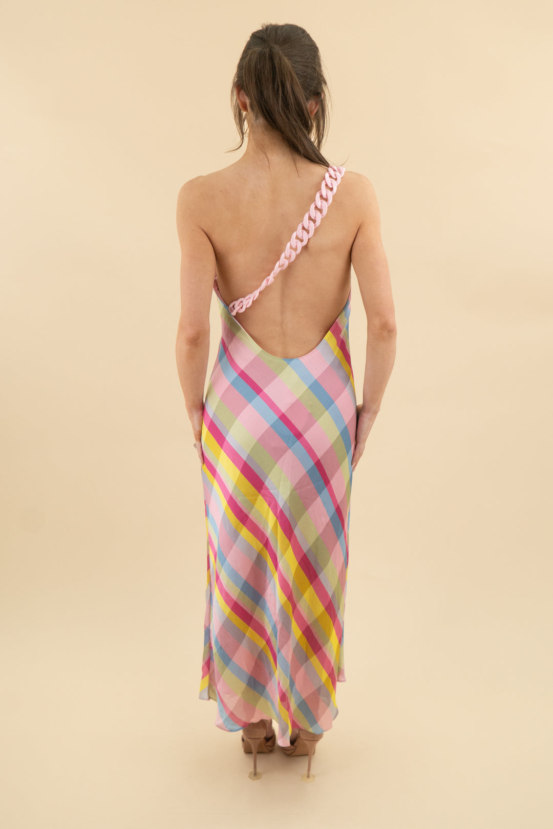 gianni bini x jess southern colorful large stripe chain one shoulder midi dress nwt (4; retail $198))
