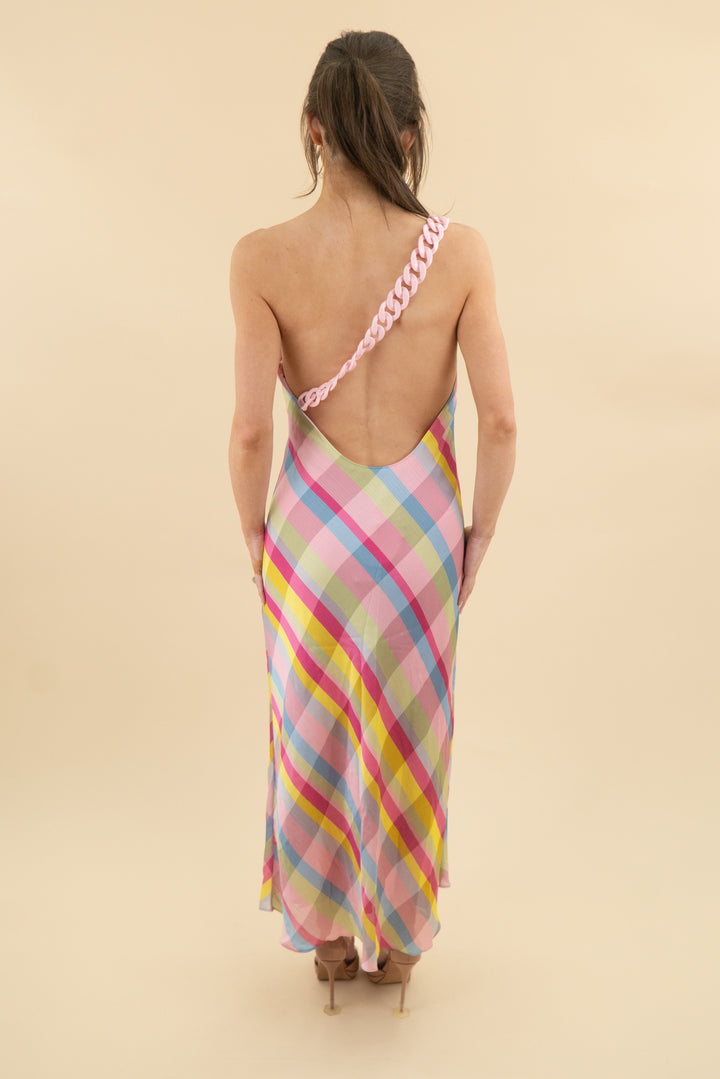 gianni bini x jess southern colorful large stripe chain one shoulder midi dress nwt (4; retail $198))