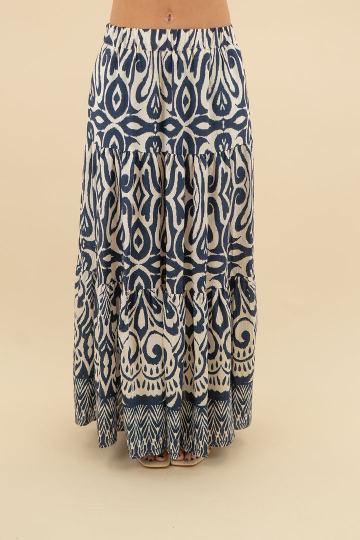 cupshe navy printed maxi skirt nwt (m; retail $48)