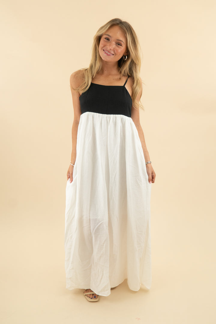 11. black/white sleeveless maxi dress (m; retail $40)