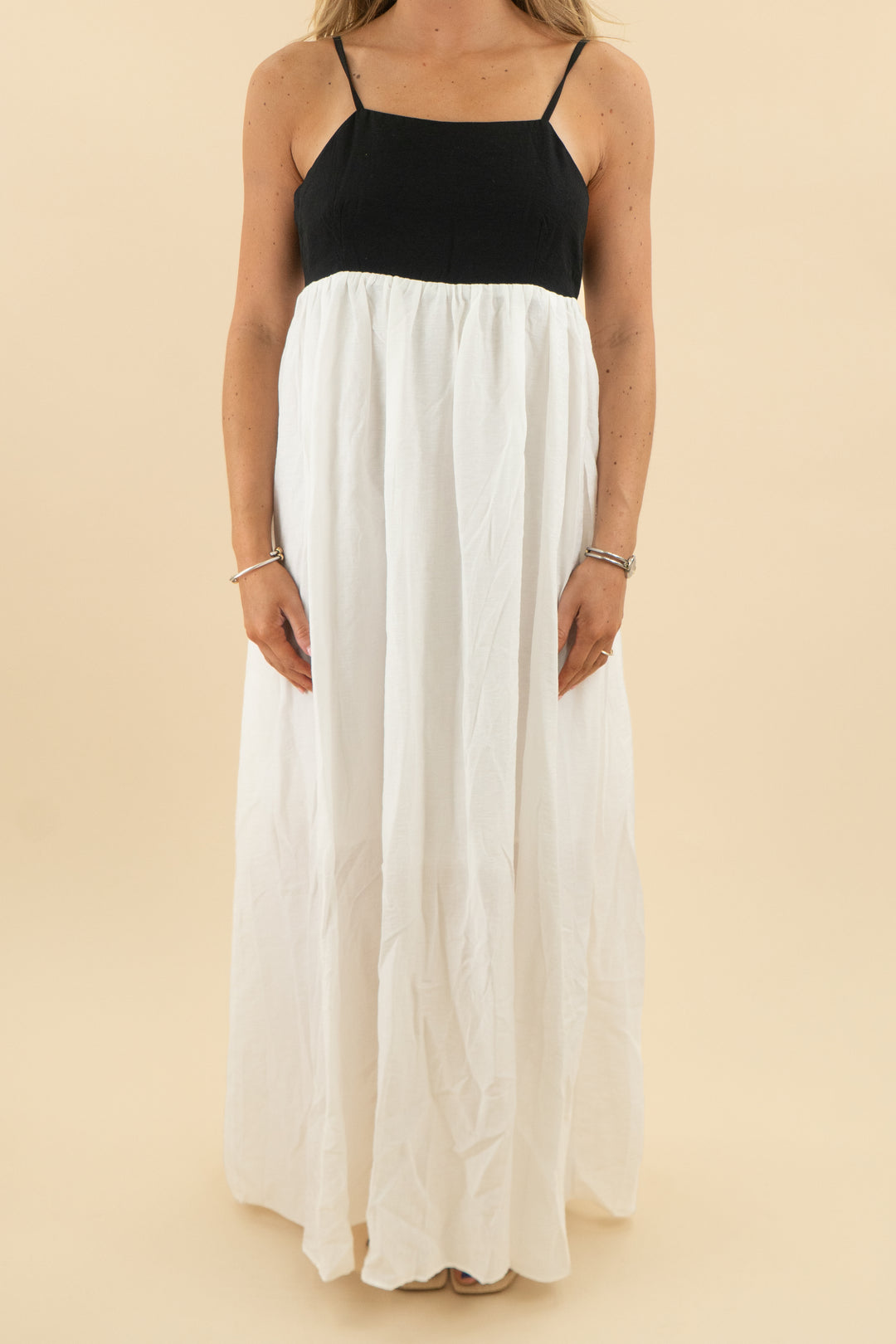 11. black/white sleeveless maxi dress (m; retail $40)