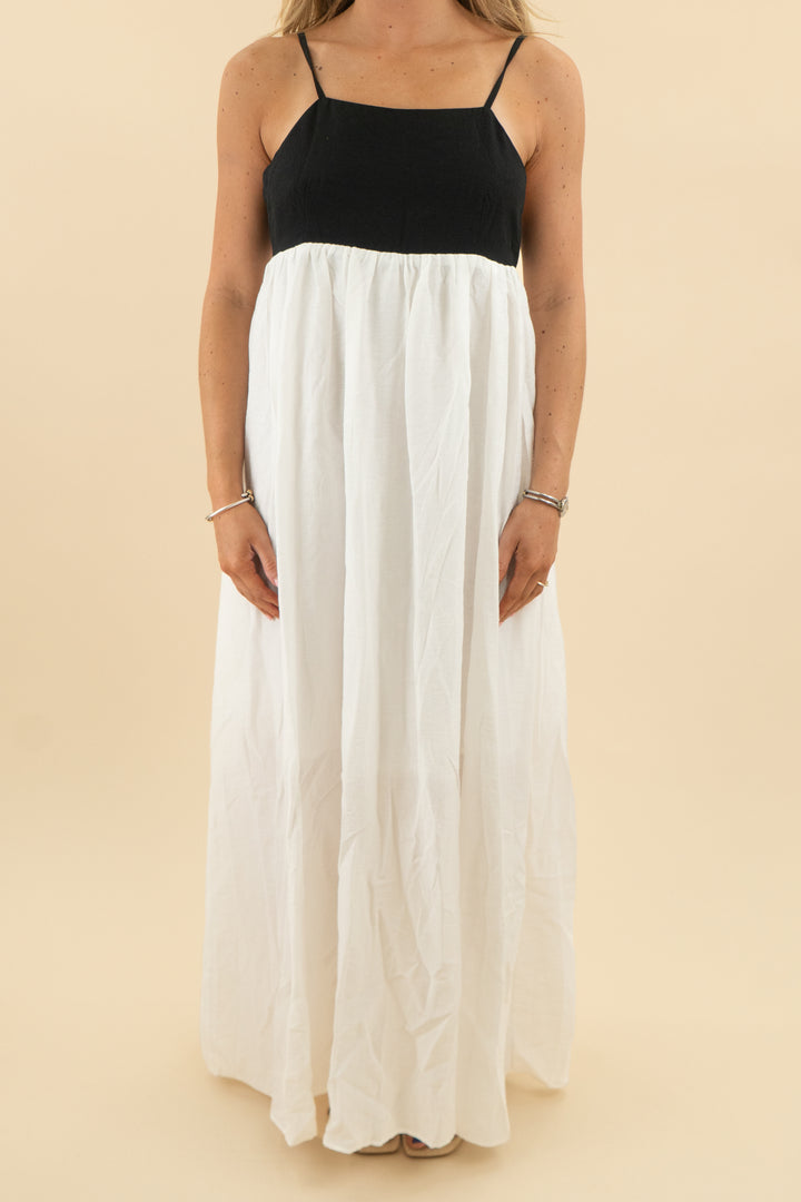 11. black/white sleeveless maxi dress (m; retail $40)