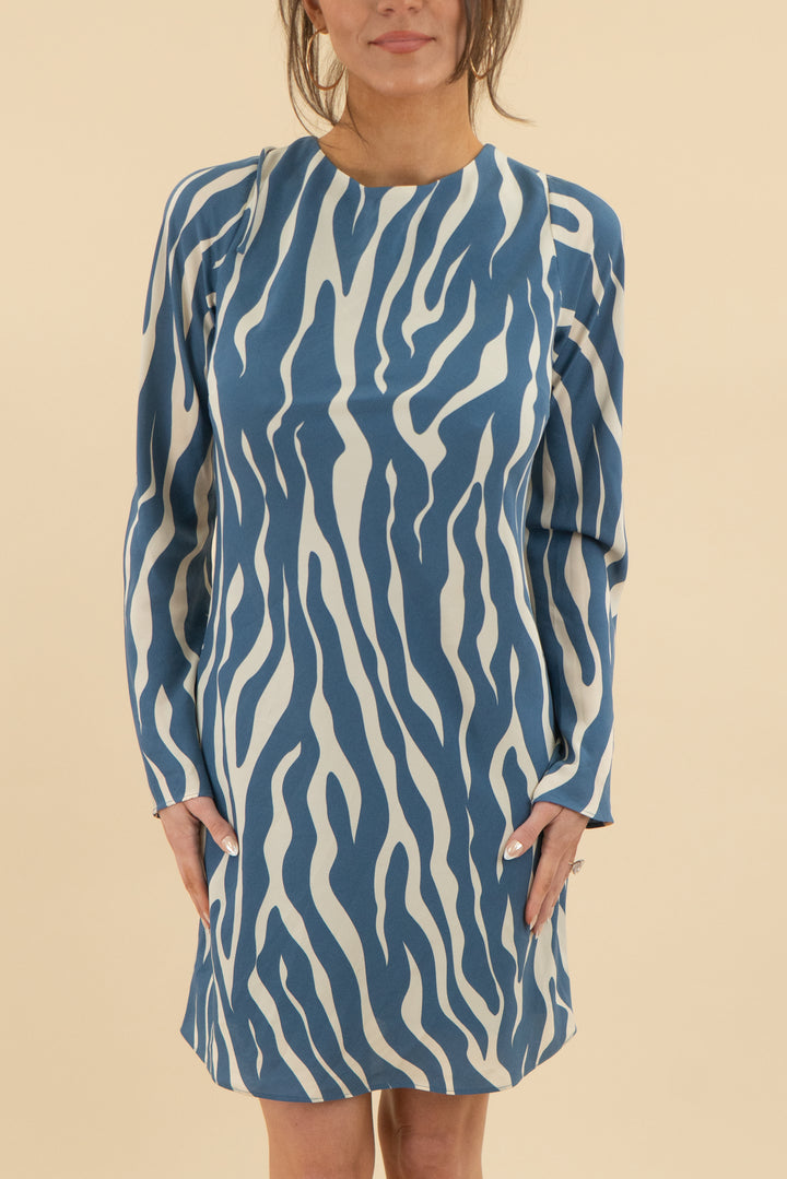 17. abercrombie & fitch blue white zebra long sleeve mini dress (s; retail $90)