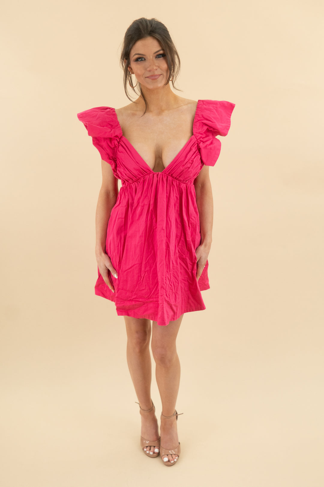 for love and lemons hot pink bubble puff mini dress (m; retail $198)