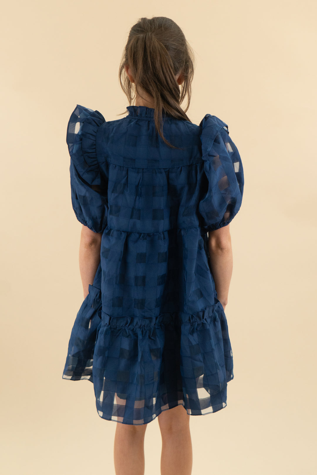 buddy love navy plaid tulle short sleeve mini dress nwt (xs; retail $198)