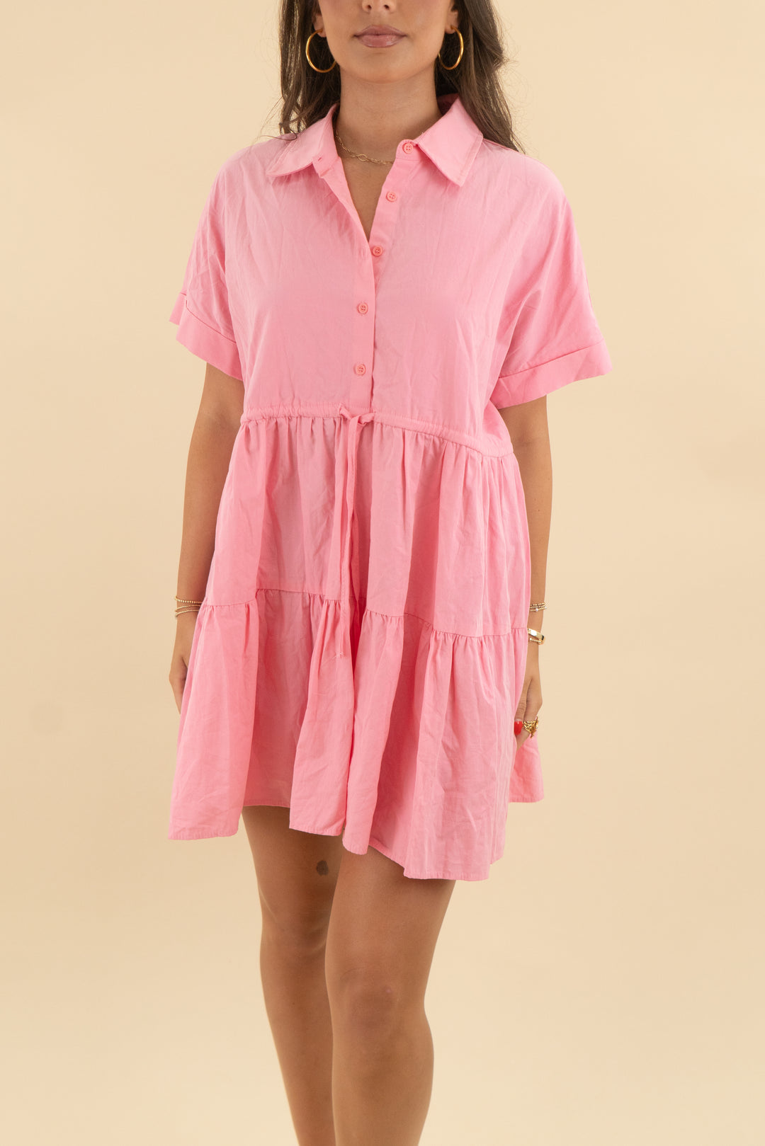 23. talulah pink short sleeve button flowy mini dress (m; retail $55)