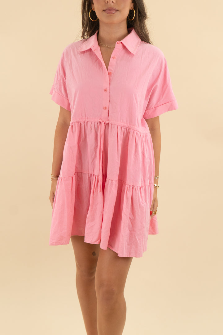 23. talulah pink short sleeve button flowy mini dress (m; retail $55)