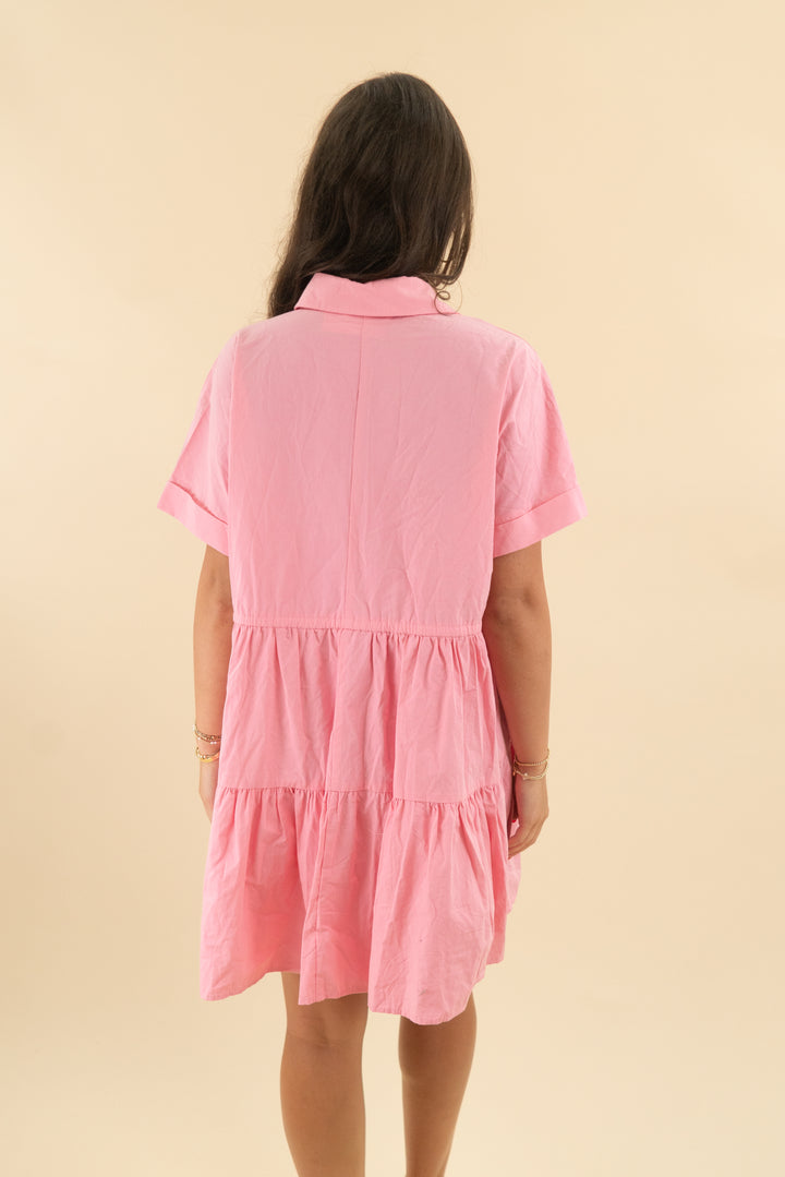 23. talulah pink short sleeve button flowy mini dress (m; retail $55)