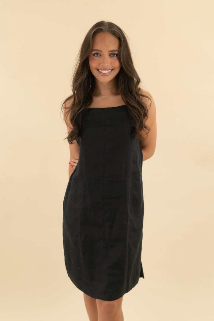 everlane black linen mini dress (s; retail $150)