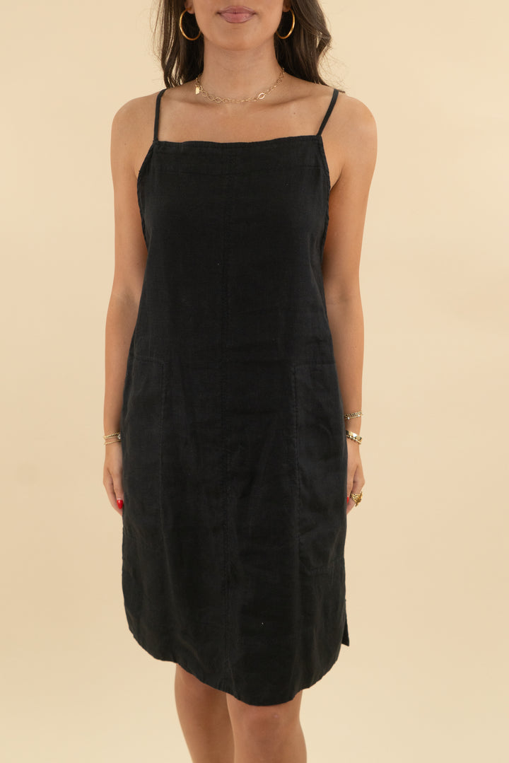 everlane black linen mini dress (s; retail $150)