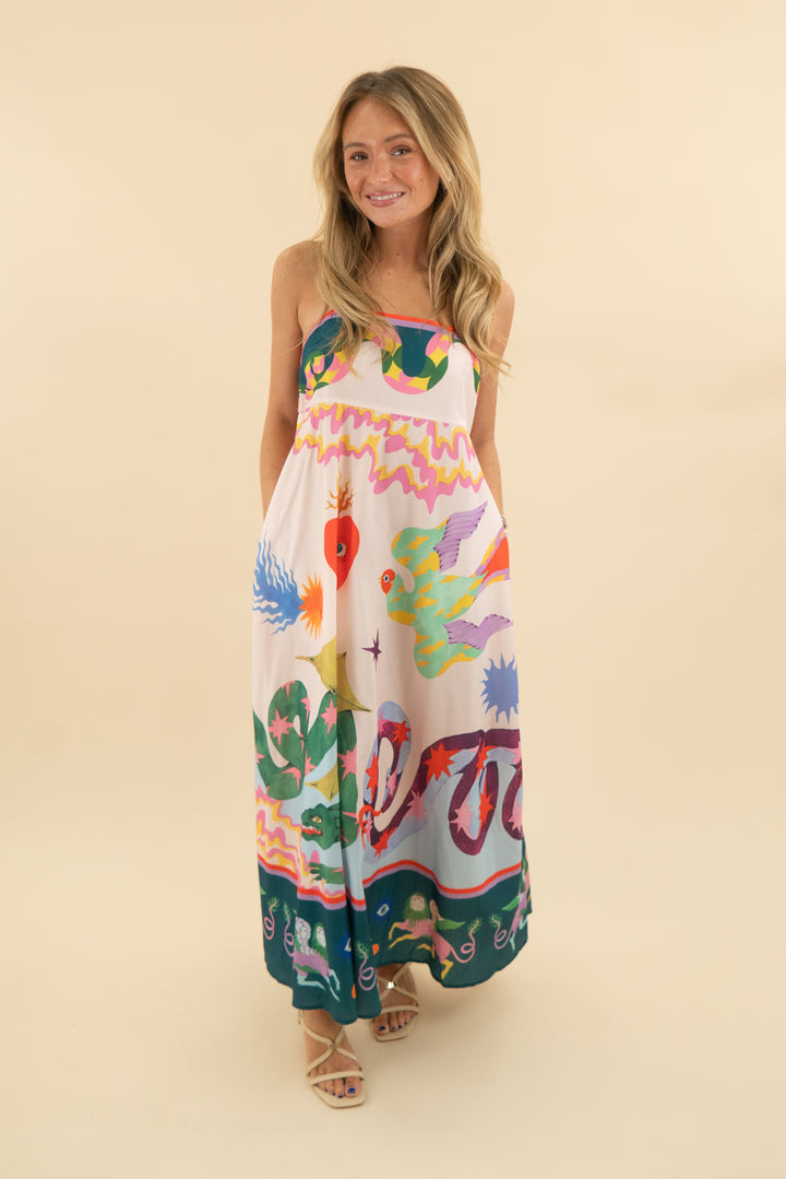colorful artsy print maxi dress (s/m; retail $79)