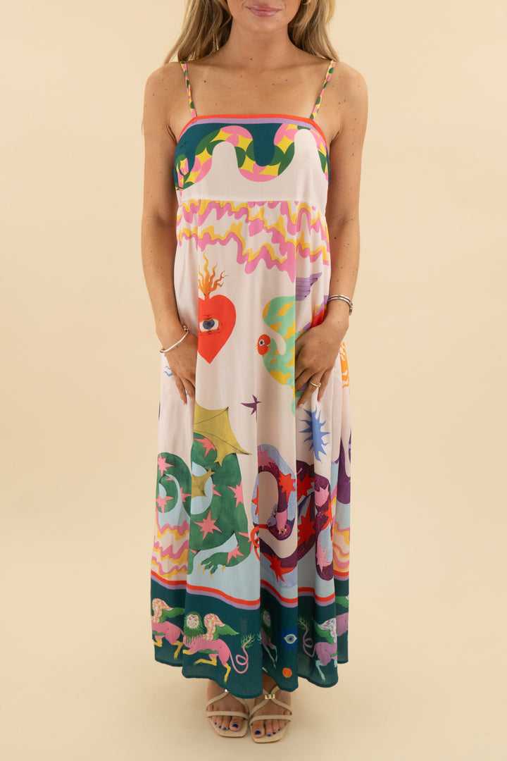 colorful artsy print maxi dress (s/m; retail $79)