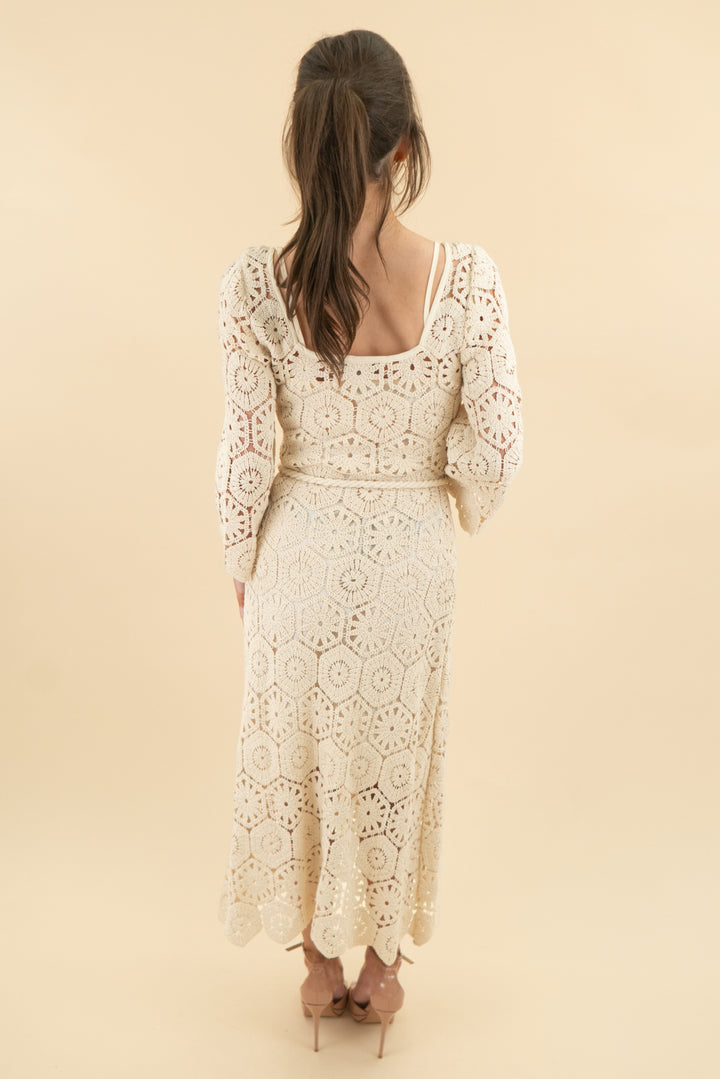 we are kindred cream crochet midi dress nwt (4; retail $399)