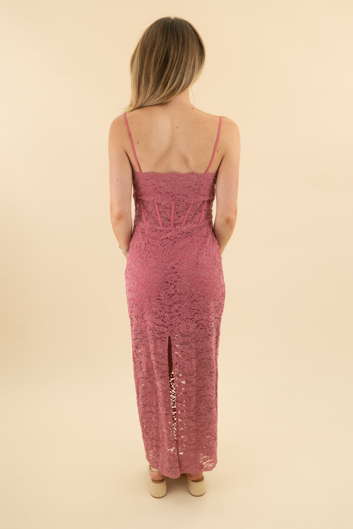 saylor raspberry velvet lace midi dress nwt (m; retail $264)