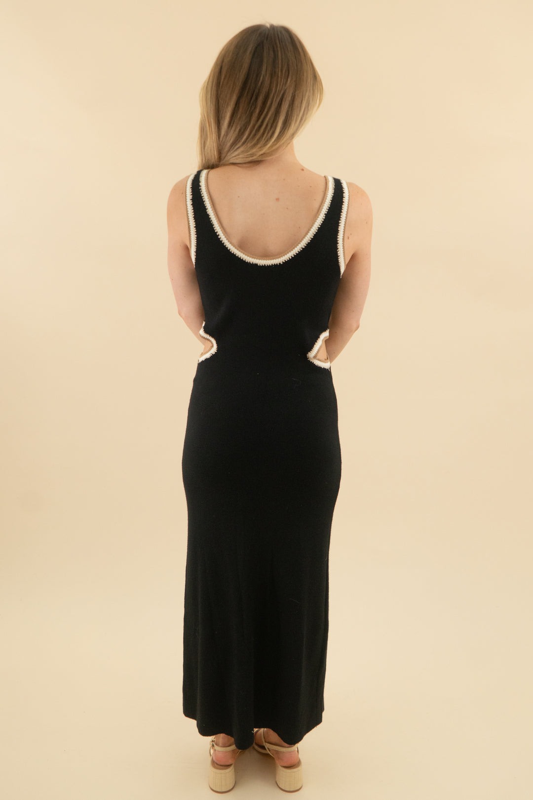 allison black tan/cream trim cutout maxi dress (s; retail $205)
